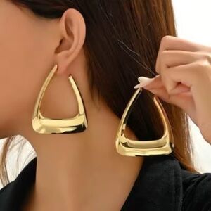 14 karat Gold plate, SUPER LARGE lightweight, thick Triangle Earrings